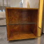 Mirror Stainless Steel Nightstand with Hammered Gold Accents & Burl Natural Wood Veneer